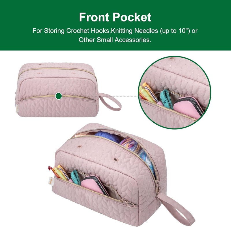 KarSyon Crochet Yarn Bag Knitting Bag Storage for Crocheting Accessories Crochet Hook Case Organizer Gift for Crochet Lovers (Pink), K3201 - Image 3